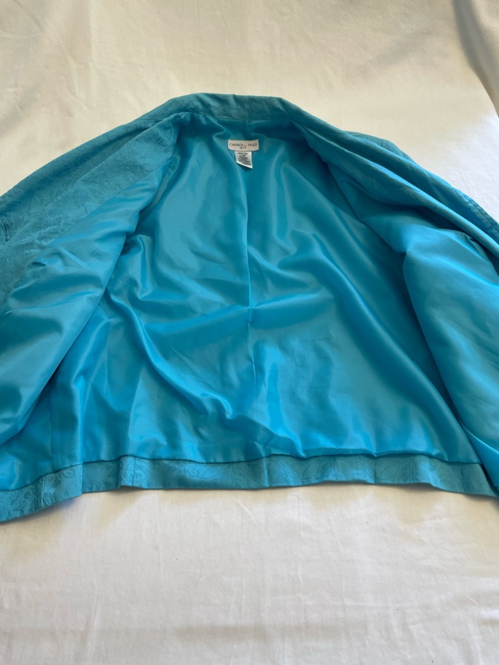Vintage Carroll Reed Petite Turquoise Floral Damask Cotton Blazer Women’s 14P - Picture 8 of 8